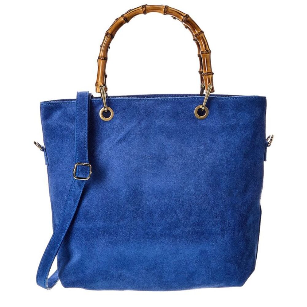 Isabella Rossetti Thea27 Bamboo Handle Suede Tote, Blue
